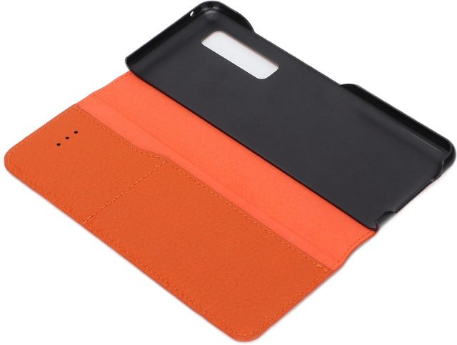 Elegante 360-Grad-Lederhülle mit Litschi-Textur für Samsung Fold in Dunkelorange - Bild 1