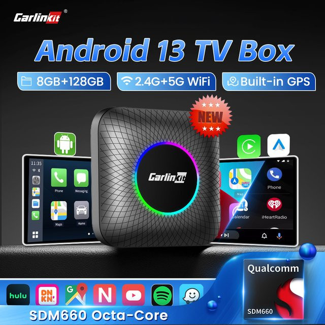 Carlin Kit SDM660 Android 13 AI Box mit 8GB RAM und 128GB ROM für kabelloses CarPlay und Android Auto, Schwarz - Bild 1
