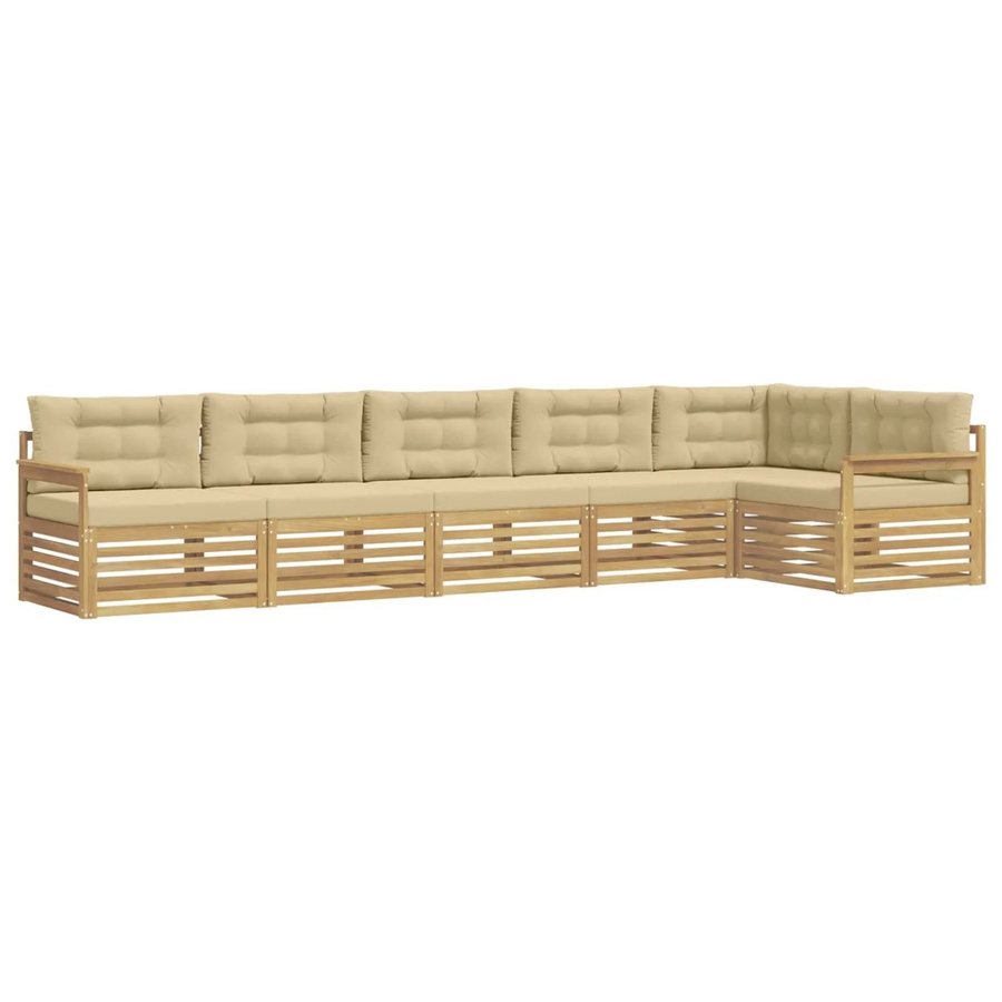 vidaXL Outdoor-Sofagarnitur 6-teilig in L-Form aus Akazienholz mit Kissen in Weiß und Beige - Bild 2