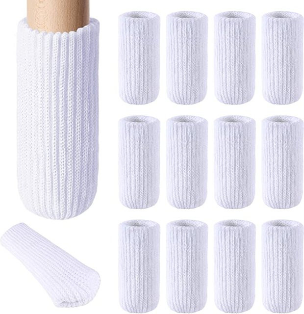 24 Stück Anti-Lärm Möbelfußsocken aus elastischem Strick in Weiß als rutschfeste Stuhlbein- und Tischfußabdeckungen - Bild 1