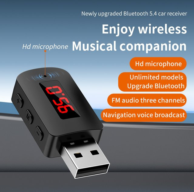 Kebidumei Bluetooth 5.4 Mini-USB-Empfänger mit LED-Anzeige und Freisprechanruf in Schwarz - Bild 1