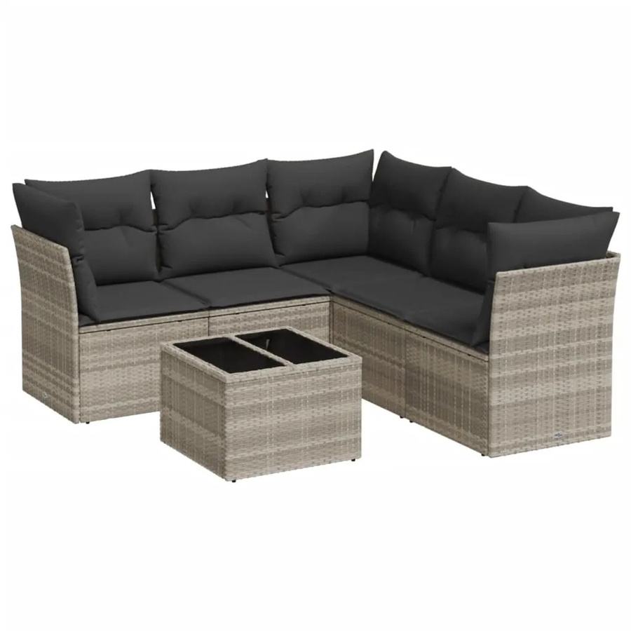 vidaXL 6-teilige Garten-Sofagarnitur aus Polyrattan in Hellgrau mit Tisch und Kissen inklusive Stauraum - Bild 2
