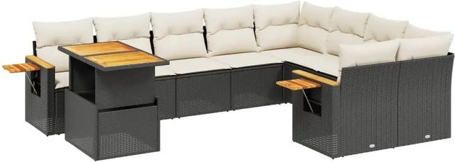 vidaXL 10-teilige Garten-Sofagarnitur aus Poly-Rattan und Akazienholz in Schwarz mit Kissen - Bild 1