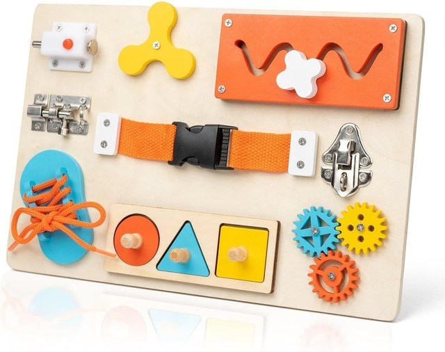 Holz Busy Board, Montessori, 9 in 1 Sensorisches Feinmotorik-Aktivitätsboard, ab 3 Jahre - Bild 1