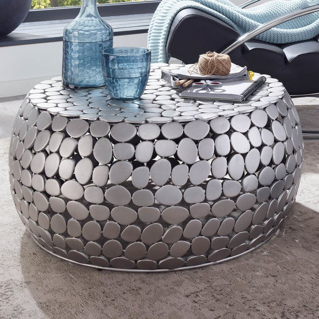 Runder Couchtisch FineBuy aus Metall in Silber, modern und matt, Durchmesser: 66 cm, Höhe: 32 cm - Bild 1