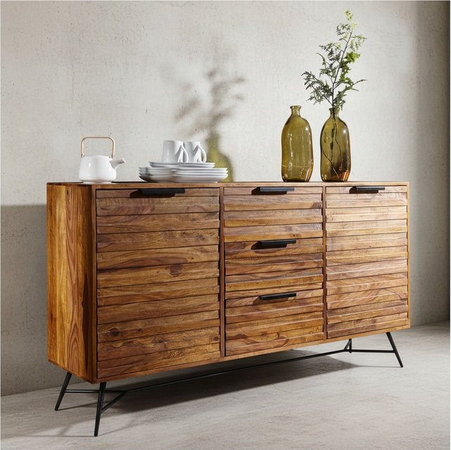 KADIMA DESIGN Sideboard FORMIO aus Sheesham Massivholz in Braun im Industrial-Look, B/T/H: 160 x 40 x 88 cm - Bild 1