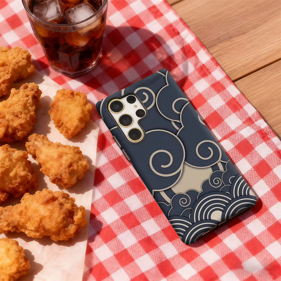 Indigo Cloud Scroll Handyhülle für Samsung Galaxy S25 Ultra, S24 und S23 Ultra Plus in Blau, stoßfeste doppellagige Rückseite - Bild 4