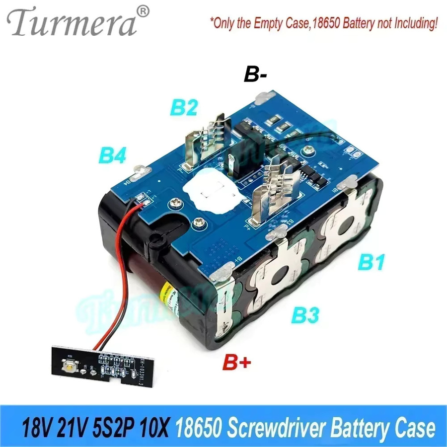 Turmera Schraubendreher-Batteriegehäuse in Schwarz mit 5S 18V 21V 18650-Halter und BMS-Schweißnickel für DIY-Elektrobohrmaschinen - Bild 2