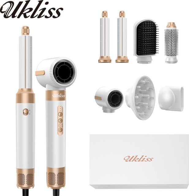 UKLISS Haartrockner und Styler 7 in 1, Heißluftbürstenset, Weiß - Bild 1
