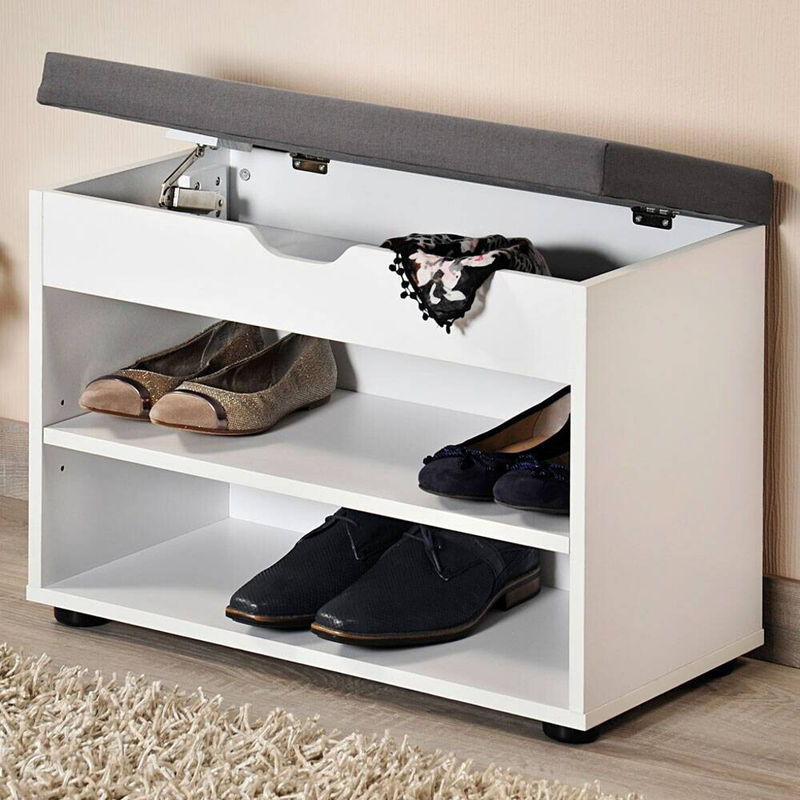 Kesper Schuhschrank mit Sitzkissen in Weiß und Grau, B/H/T: 30 x 45 x 150 cm - Bild 2