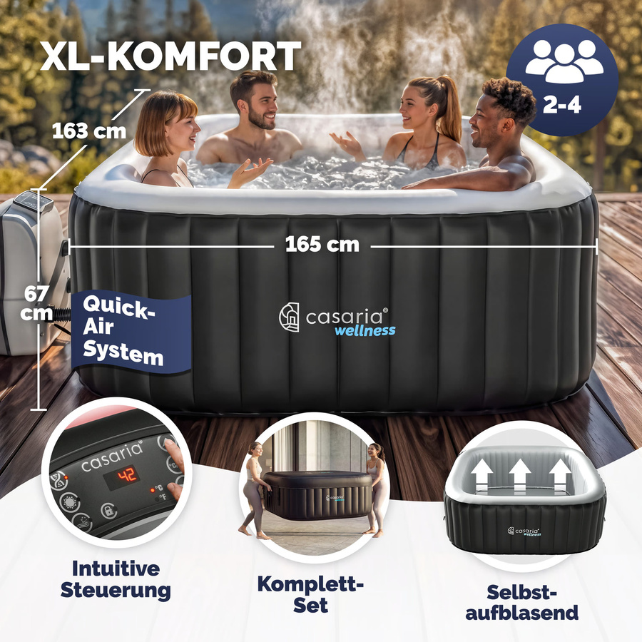 CASARIA aufblasbarer Whirlpool für 4 Personen, eckig, Schwarz, winterfest - Bild 2