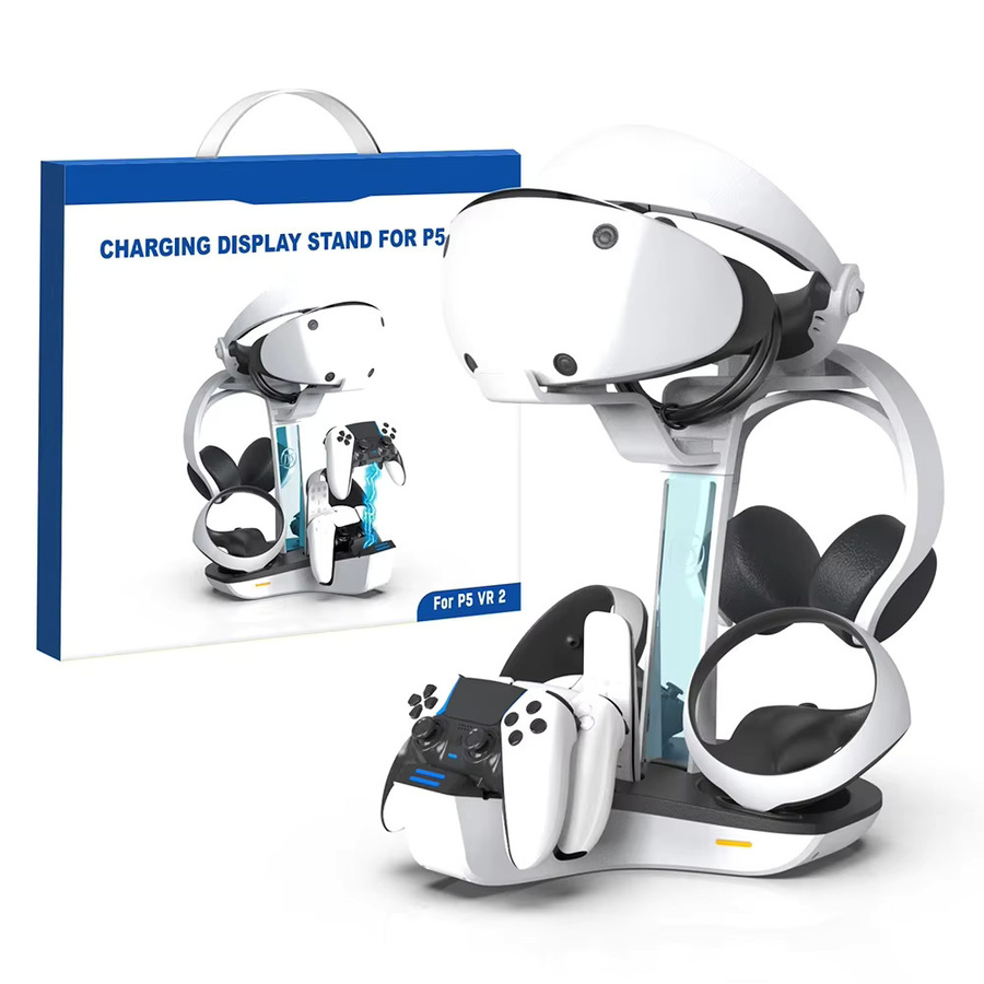 COOLMOON Ladestation für PS5 und PS VR2 Headset mit LED-Anzeige und Controller-Halterung in Weiß - Bild 4