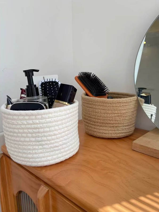 Gewebter Aufbewahrungskorb aus weißem Baumwollfaden für Schmuck, Kosmetik und Spielzeug, B/T/H: 14,0 x 9,0 x 9,0 cm - Bild 3