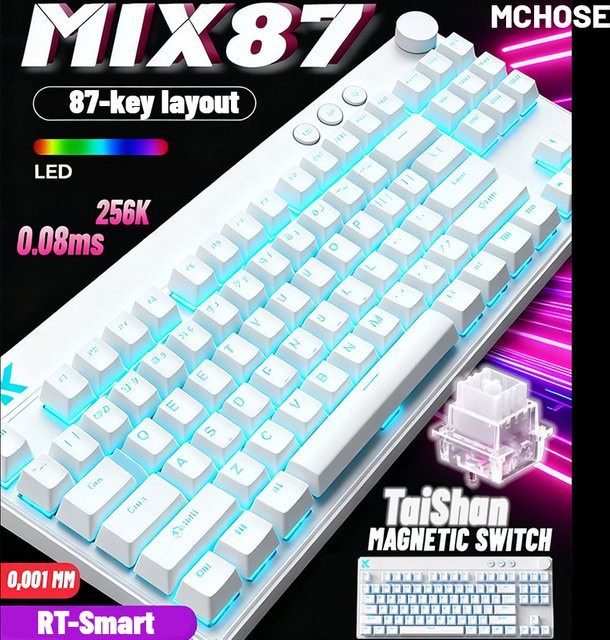 MCHOSE Mix 87 Mechanische E-Sport Tastatur mit Magnetachsenkabel in Weiß - Bild 1