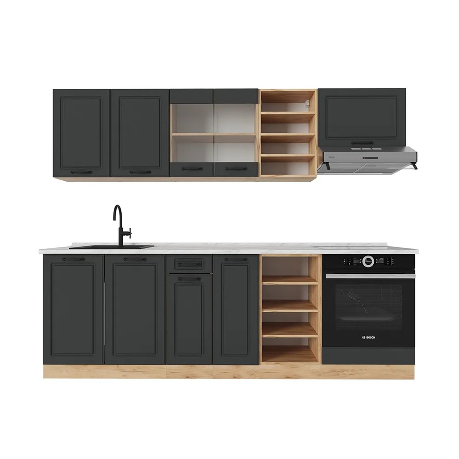 Vicco R-Line Küchenzeile Landhausstil in Anthrazit und Eiche mit Marmor-Optik, Breite: 240 cm - Bild 2