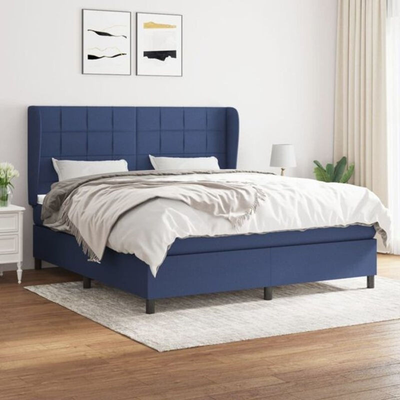 Vidaxl Boxspringbett mit Matratze in Blau und Weiß aus Stoff, Modernes Design, B/T/H: 180 x 200 x 118 cm - Bild 1