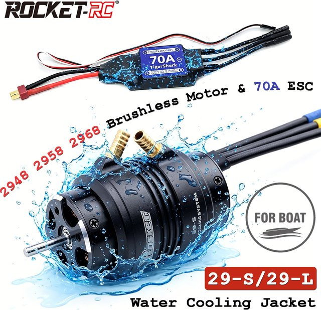 ROCKET-RC Bürsenloser Motor 70A ESC mit Wasserkühlung Combo-Set, Metall, Schwarz - Bild 1