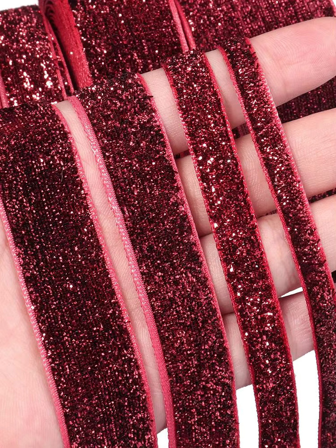 Buntes einseitiges Samtband mit Glitzer-Effekt für DIY-Dekorationen, Weihnachtsgeschenke und Blumenstrauß-Schleifen, Mehrfarbig - Bild 7