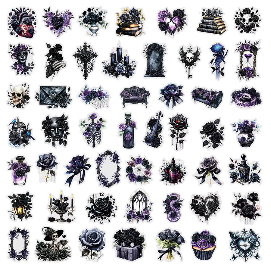 Charile Gothic Rose Aufkleber, schwarz, transparent, 10-teiliges Set - Bild 5