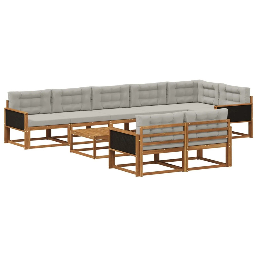 vidaXL Outdoor-Sofagarnitur in U-Form aus Akazienholz mit 9 Kissen in Natur und Hellgrau - Bild 2