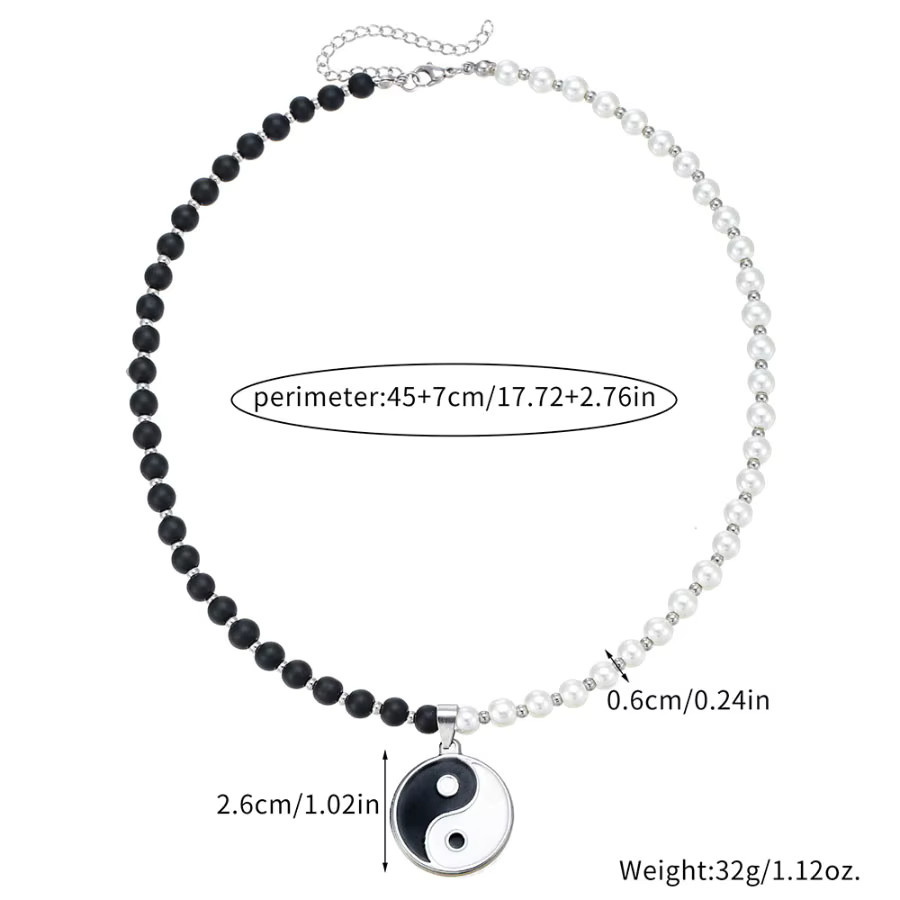 Halskette Yin Yang, Schwarz, Weiß, Kristall, Herren - Bild 4