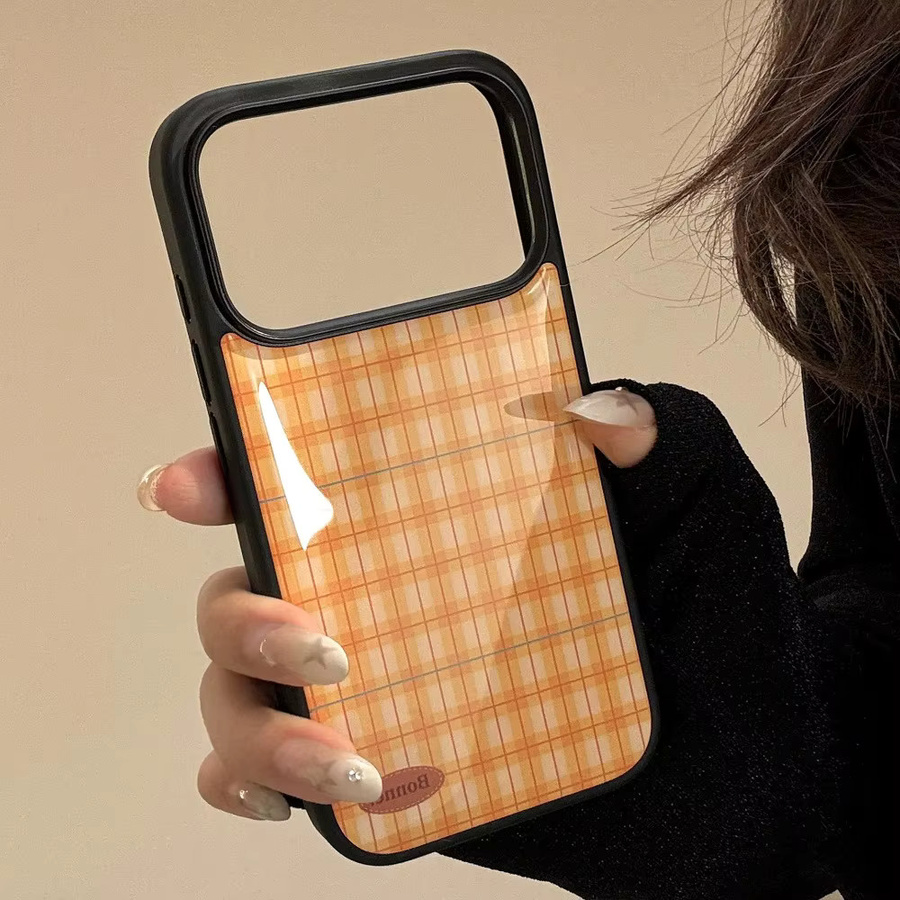 DecoPhone Handyhülle mit orangefarbenem Gittermuster und schwarzem Rand für iPhone 17 16 15 14 13 12 Pro Max Plus Air - Bild 5