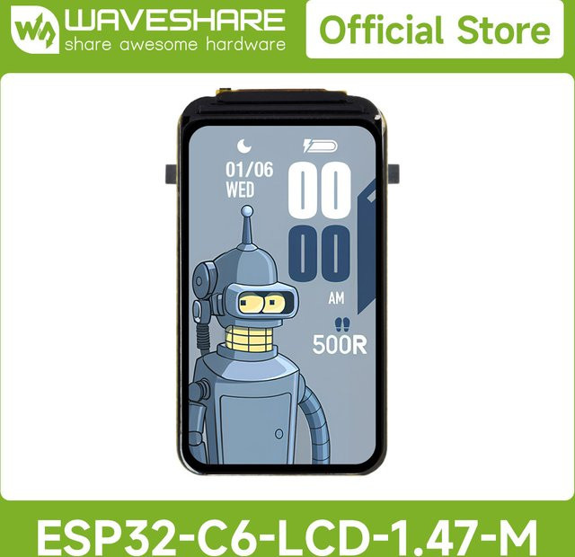Waveshare ESP32-C6 Entwicklungsplatine mit 1,47-Zoll-Display in Schwarz, 160-MHz-Single-Core-Prozessor, 172 x 320 Pixel, 262K - Bild 1