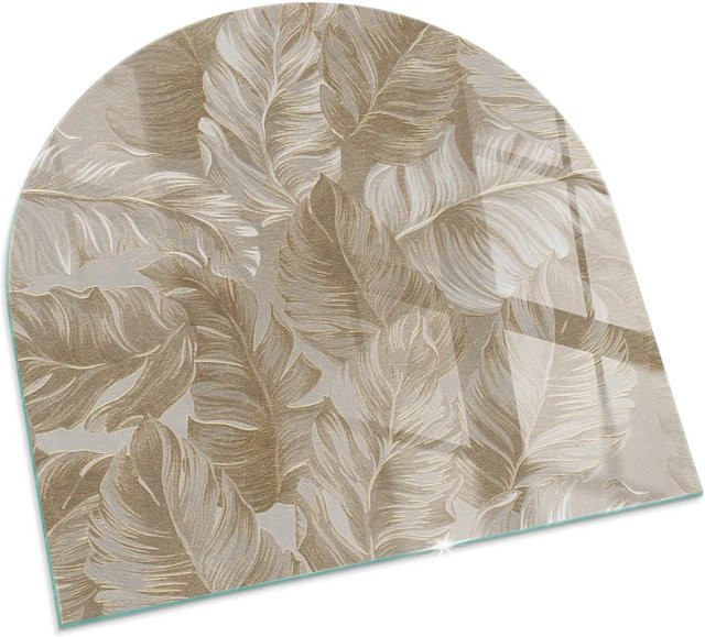 Tulup Kaminglasplatte als Bodenplatte für Kaminöfen mit Blättermuster in Beige, B/T: 100 x 100 cm - Bild 1