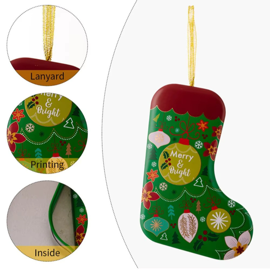 WakaParty Weihnachts-Süßigkeitenbox aus Zinn in Strumpf-Form, bunte Weihnachtsdekoration für Partys - Bild 3