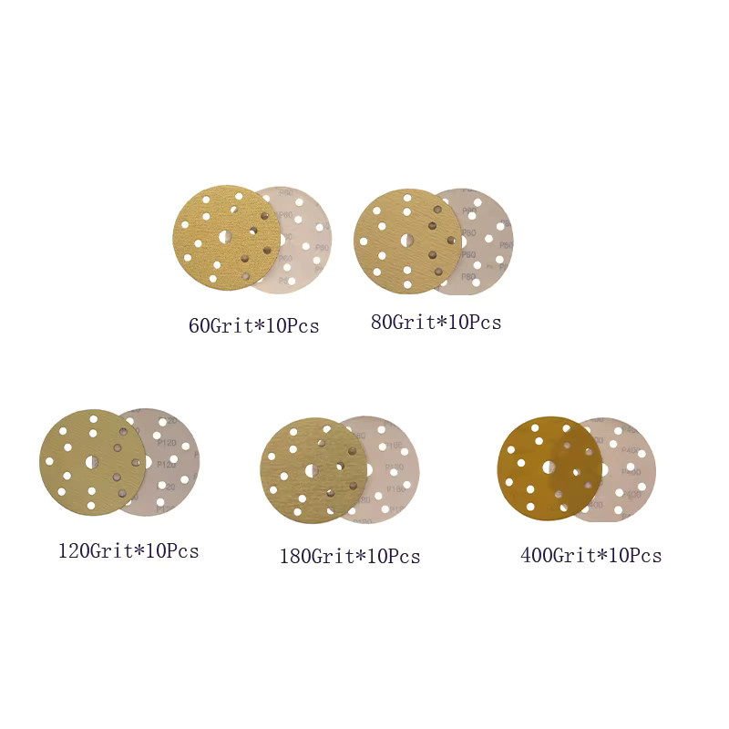 Vibratite Schleifpapier Set mit Klettverschluss und 15 Löchern, 50 Stück, Körnung 60–400, Farbe Gelb, Durchmesser: 15 cm - Bild 2