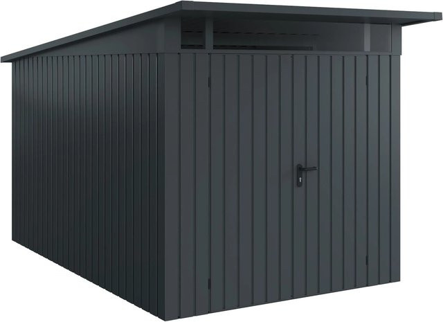 EcoStar Gerätehaus Euroline Pultdach in Anthrazitgrau mit 2-flügeliger Tür und Acrylglas-Oberlicht, B: 358 cm, H: 229 cm - Bild 1