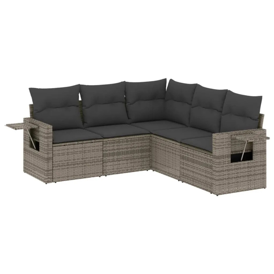 vidaXL 5-teilige Garten-Sofagarnitur aus Poly-Rattan in Grau mit Kissen aus Polyester und Gestell aus pulverbeschichtetem Stahl - Bild 2