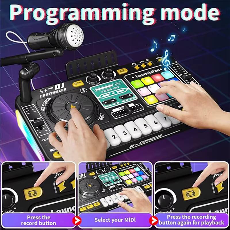 CONUSEA Kid DJ Mixer mit Mikrofon, Elektronische Klavier Tastatur, Bluetooth DJ Plattenspieler Konsole - Bild 2