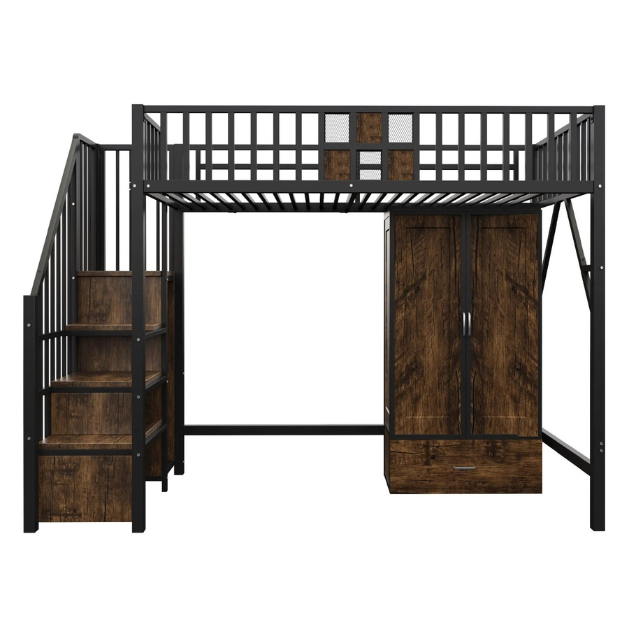 Merax Hochbett für Teenager aus Holz und Metall mit Schrank und Schubladen, Schwarz, B/T/H: 200 x 90 x 170 cm - Bild 2