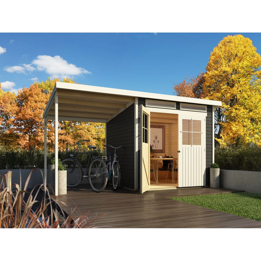 Karibu Gartenhaus Glücksberg mit Anbaudach in Grau, Wandstärke 19 mm, B/T/H: 439 x 236 x 220 cm - Bild 2