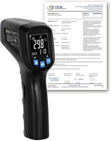 PCE Instruments PCE-770-ICA Infrarot-Thermometer in Schwarz, kalibriert nach ISO, Pyrometer mit 12:1 Optik für berührungslose IR-Messungen von -50 bis 400°C - Bild 1