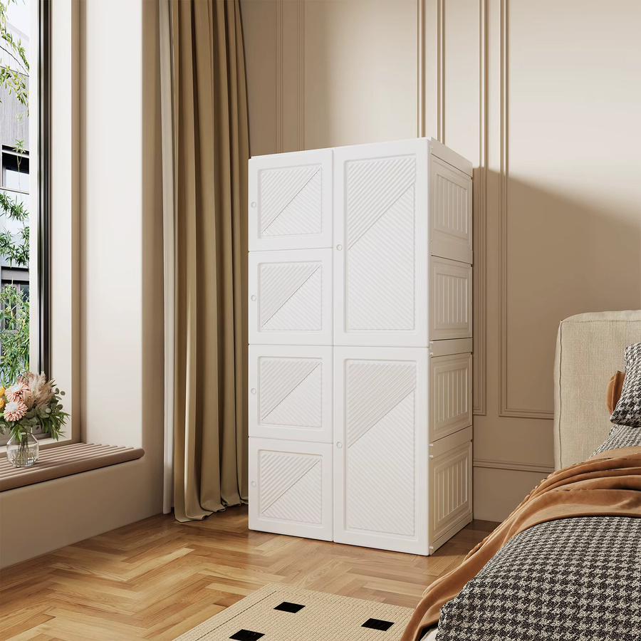 Comanlia Tragbarer Kleiderschrank mit 5 Fächern, Kleiderstange und Magnettüren, Weiß, B: 69 cm, T: 50 cm, H: 136 cm - Bild 2