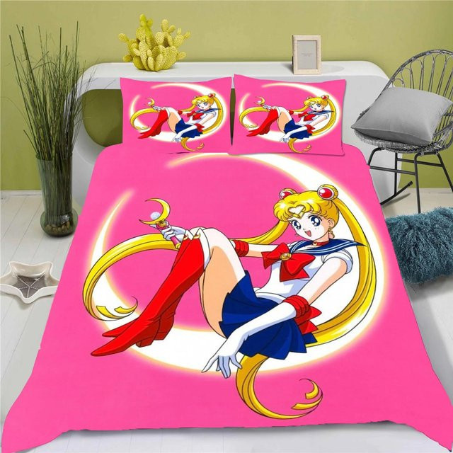 Sailor Moon 3D Anime Bettwäscheset aus Mikrofaser, 3-teilig, Pink, Bettbezug B: 155 cm, H: 220 cm - Bild 1