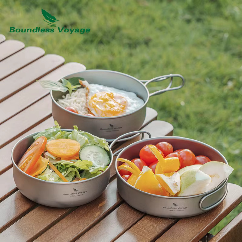 Boundless Voyage Ultraleichtes Camping-Kochgeschirr-Set aus Titan in Silber, bestehend aus Topf und Pfanne, Modell Ti2031C - Bild 3