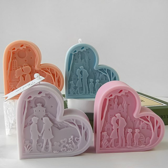 LONTL Silikonform für Paarfiguren in Multicolour, Herzförmige DIY Form für Kerzen, Gips, Zement oder Seife zur Heimdekoration - Bild 1