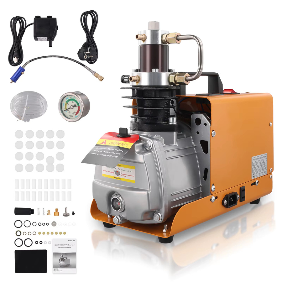 Podofo Hochdruck-Luftkompressor 180W PCP 4500Psi Elektrische Aufblaspumpe mit bürstenlosem Motor und Kühlventilator in Orange - Bild 7
