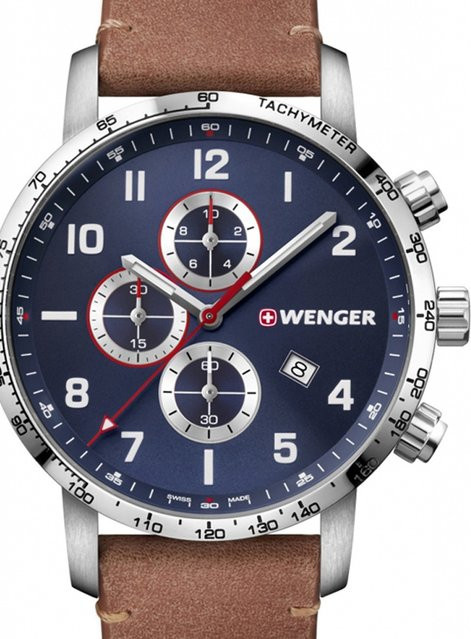 Wenger Chronograph, Quarz, Edelstahl, Leder, Blau, 44 mm, Herren - Bild 1