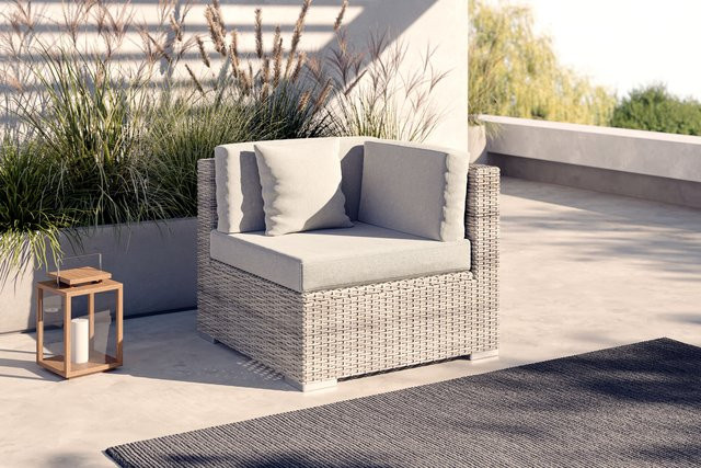 OUTFLEXX Eckelement in Desert-Beige aus Aluminium und Polyrattan mit Kissenboxfunktion, B/T/H: 84,5 x 84 x 69,5 cm - Bild 1