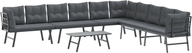 vidaXL 5-tlg Garten-Sitzgruppe aus pulverbeschichtetem Stahl mit Kissen in Schwarz, Anthrazit und Grau - Bild 1