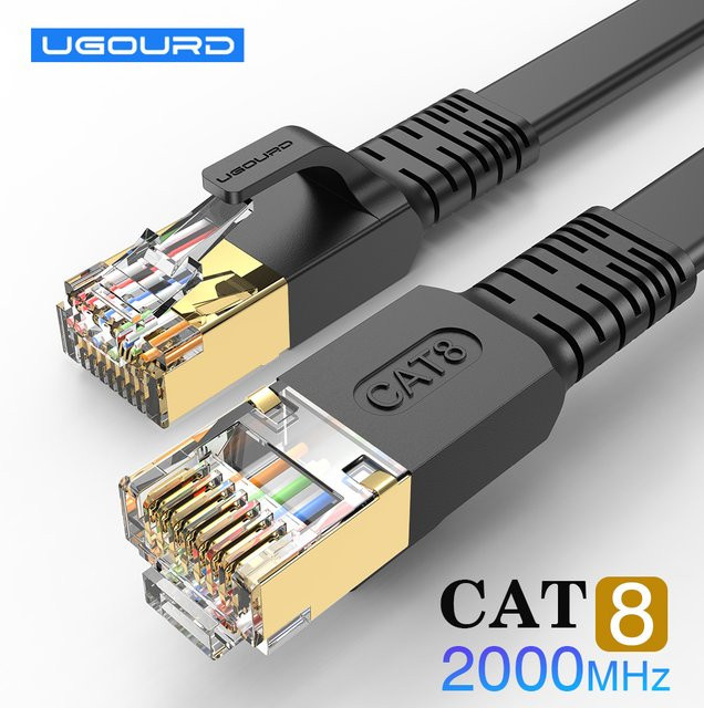 UGOURD Cat 8 Ethernet LAN Kabel, 40Gbps, 2000MHz, Schwarz - Bild 1