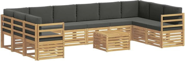vidaXL Outdoor-Sofagarnitur 8-teilig in L-Form aus Akazienholz mit Polstern, Weiß und Anthrazit, B/T/H: 59 x 59 x 37 cm - Bild 1
