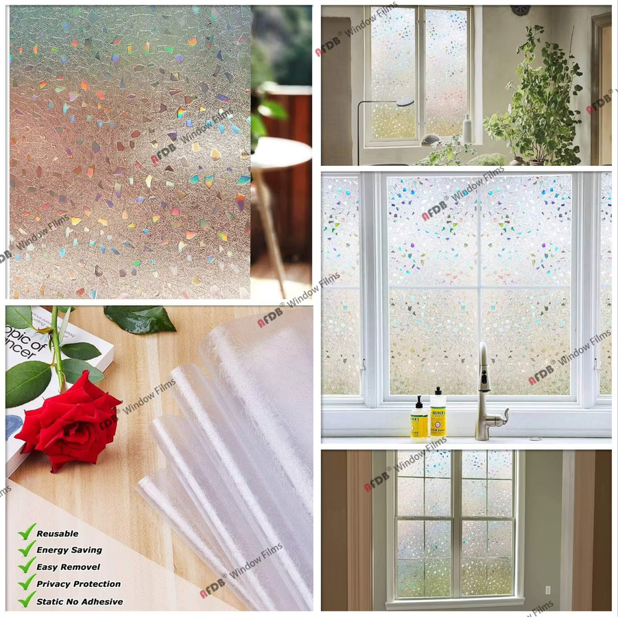 BUNPIG Regenbogen-Dekorfolie für Fenster mit 3D-Rubble-Design in Bunt, statische Sichtschutzfolie aus Kunststoff für Glastüren und Fenster - Bild 2