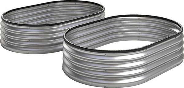 Outsunny 2er Set Metall Hochbeet Oval in Silber, B/T/H: 135 x 90 x 30 cm