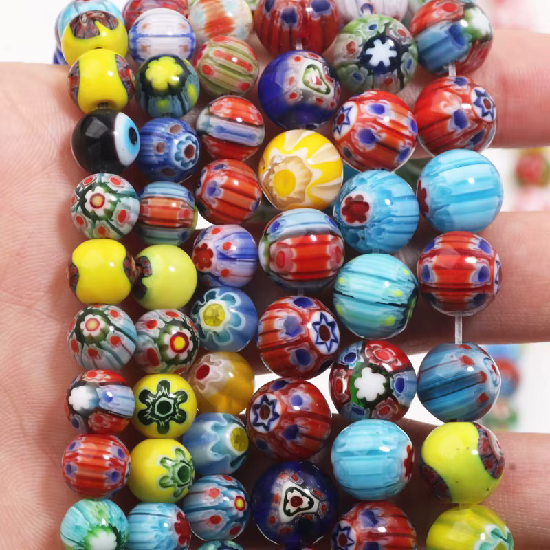 Laudsong Millefiori Glas Lampwork Blume Perlen, 8/10mm - Bild 2