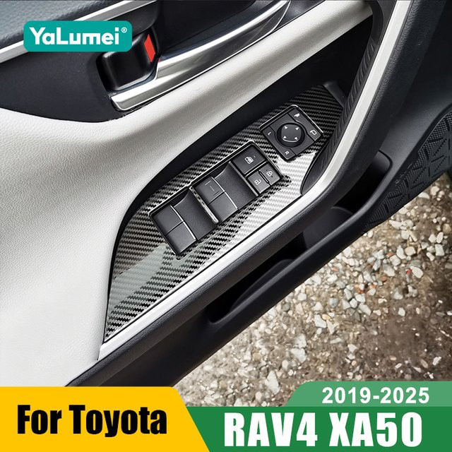YaLumei Fensterheber Schalterabdeckung aus Edelstahl in Schwarz für Toyota RAV4 XA50 Hybrid Modelle 2019 bis 2025 - Bild 1